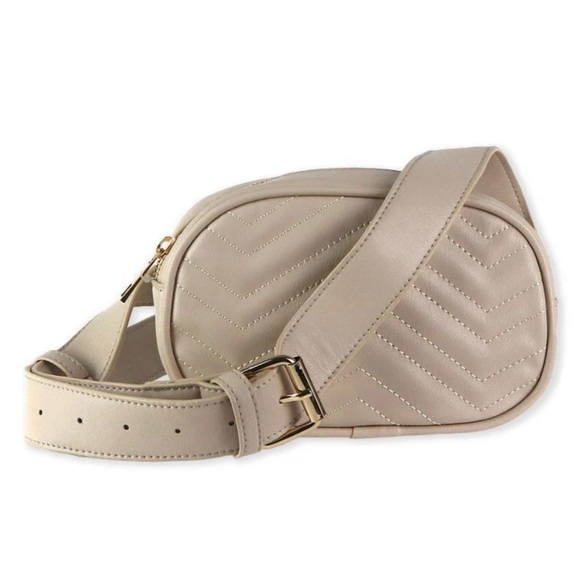 URBAN ENERGY Handbags - UE Cream Quilted Fanny Pack Crossbody | Minimalist Belt Bag | Adjustable Stra